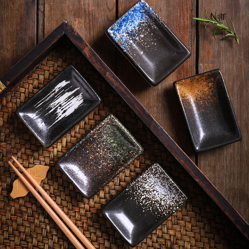 Japanese and Korean style condiment dish, household commercial ceramic dish, cooking tableware, mustard soy sauce dish, rectangular dish, hot pot dish