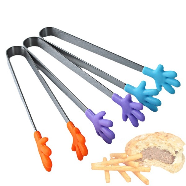 Creative silicone non-slip small food tongs stainless steel