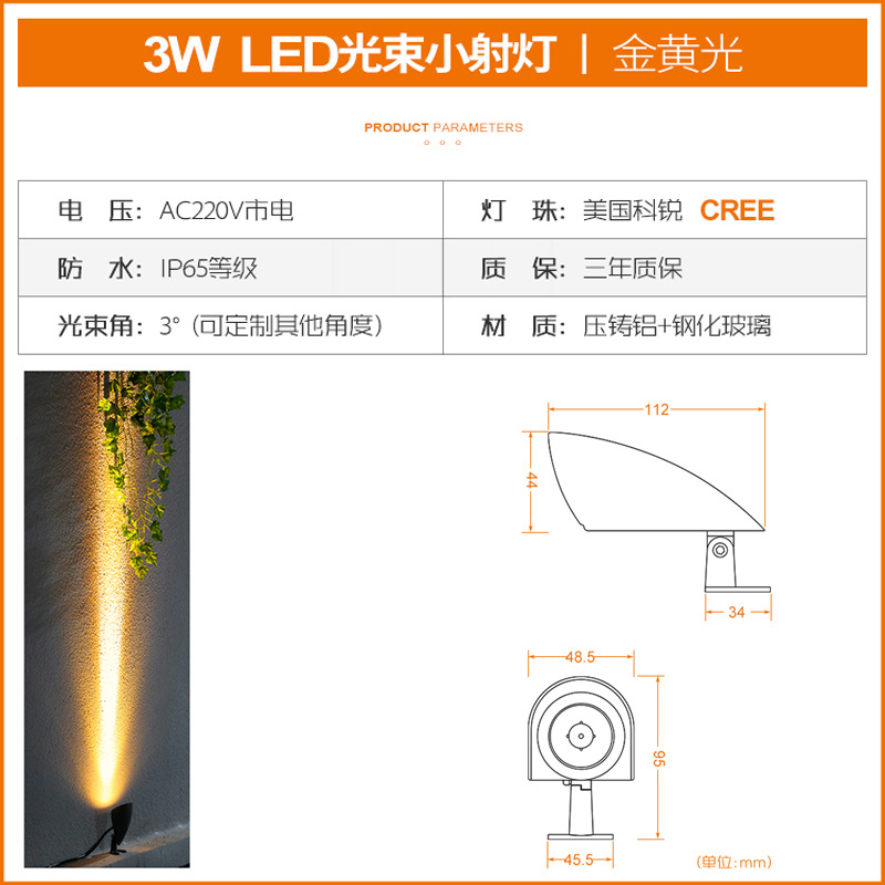 AC220V-3W 빔 소형 스포트라이트(황색광)