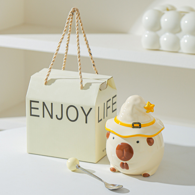 Taza Capibara para chicas lindas tazas de cerámica con tapa de agua regalo de cumpleaños tazas creativas de alto valor facial