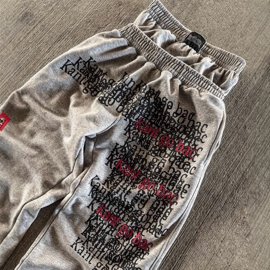 Pantalones casuales con estampado de letras Harajuku retro sueltos transfronterizos, pantalones anchos de moda callejera de doble cintura, pantalones de color de contraste de hip-hop