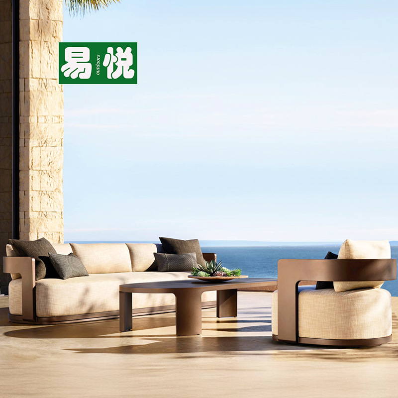 Patio al aire libre a prueba de agua, protección solar, muebles de ocio, hoteles de alojamiento residencial, sofá de madera maciza, sofá de teca al aire libre