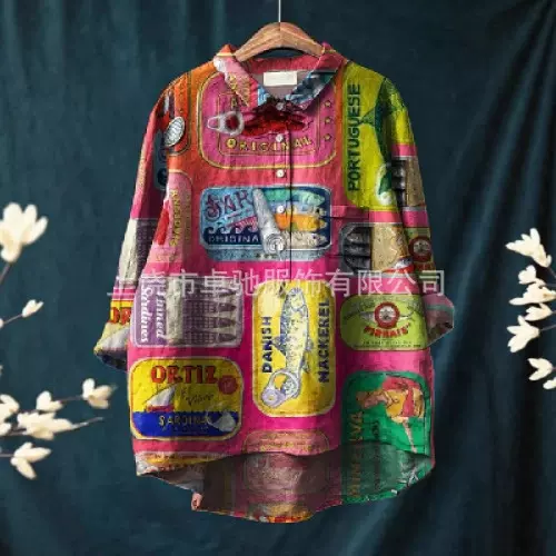 2025新款外贸跨境女装衬衫亚马逊欧美动物poultry复古印花