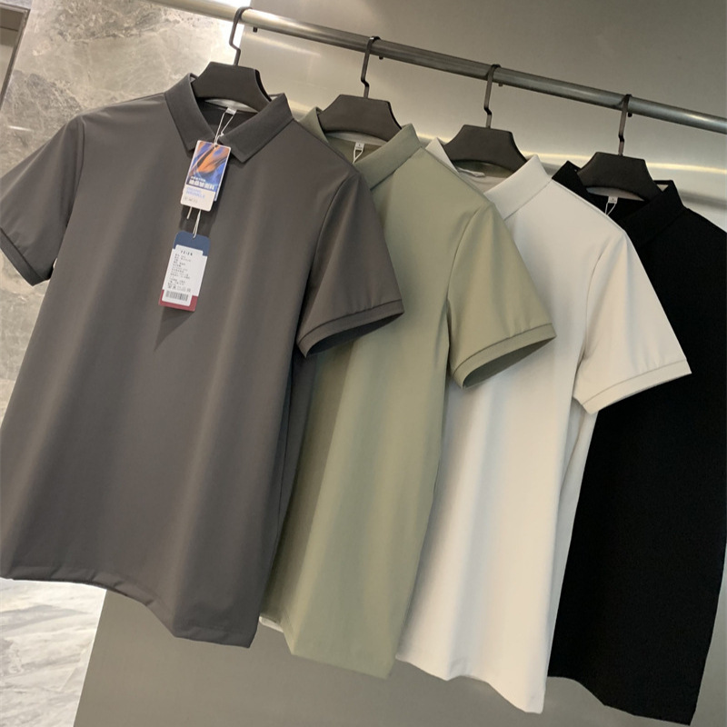 Cooling and Quick-Drying Technology! Seamless Adhesive! Summer Moisture-Wicking and Sweat-Wicking Cool-Feeling Solid Color Short-Sleeved Polo Shirt t for Men