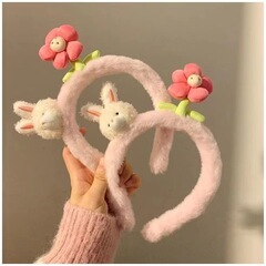 可爱兔子粉色花朵毛绒发箍女洗脸敷面膜专用发卡头箍发饰头饰秋冬