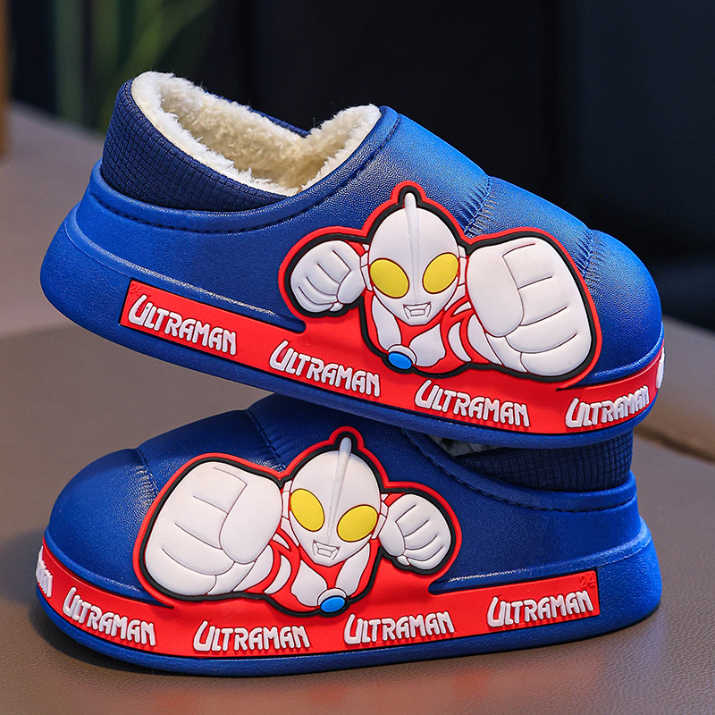 Zapatillas para niños Ultraman niños dibujos animados invierno hogar interior y exterior para usar zapatillas de algodón impermeable bolsa antideslizante