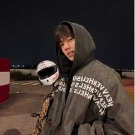 欧美街头潮流宽松机车服皮衣男潮痞帅气高级感飞行员PU皮夹克外套