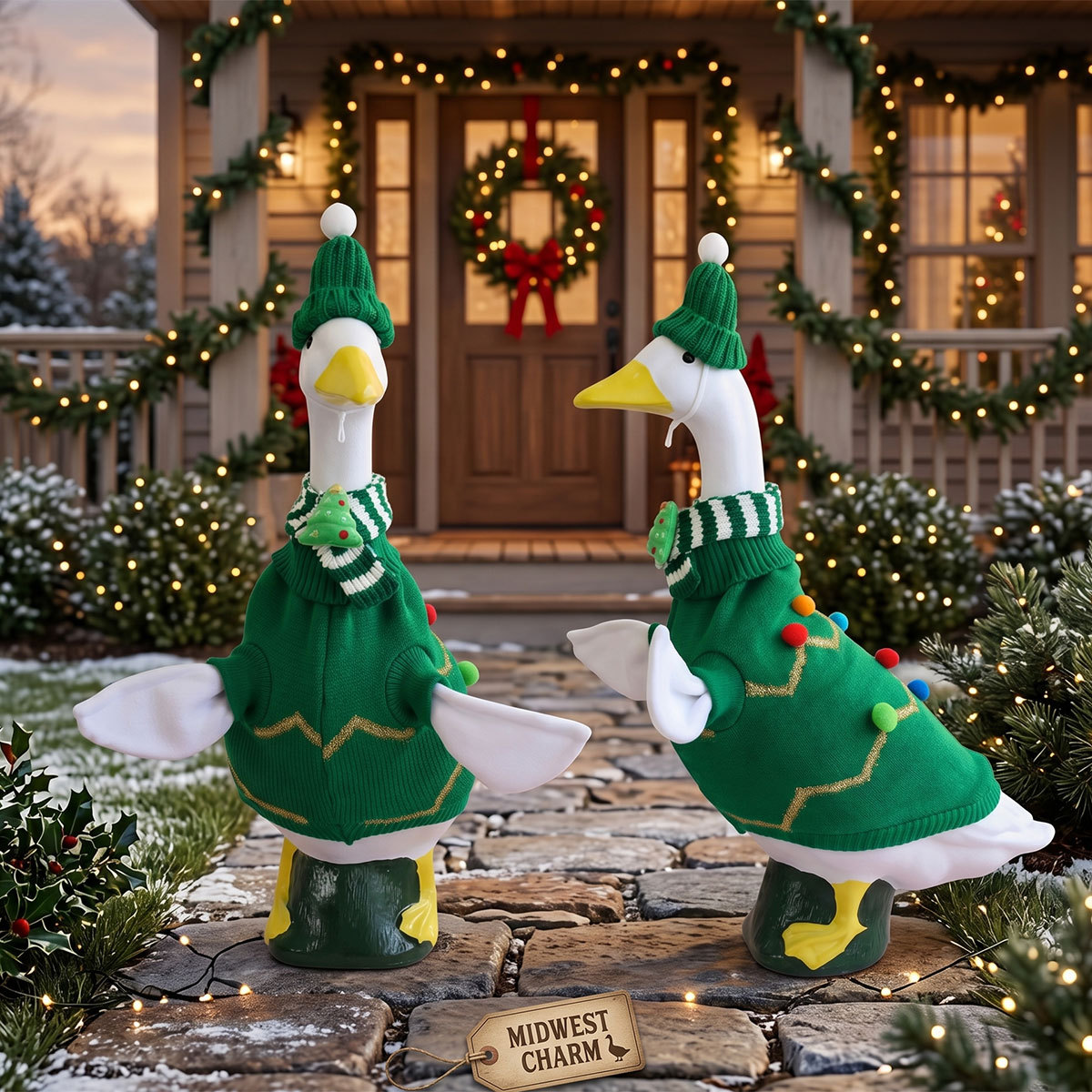 Navidad porche gansos ropa 23 pulgadas gran gansos blancos suéter de punto sombrero bufandas set de decoración de Navidad comercio exterior