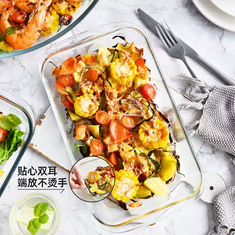 Кухонная посуда для духовки, специальная стеклянная с отметкой микроволновой печи, барбекю тарелка для жареной рыбы, большая кухонная тарелка для барбекю, прямоугольная обеденная тарелка