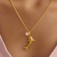 跨境爆款不锈钢女性时尚海滩和海洋主题个性化鲨鱼天然石材项链