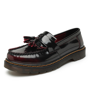 Tassel Loafers Women's Genuine Leather Low-top Shoes Red-shine British Style Fashionable Student Round-toe Casual Men's Shoes