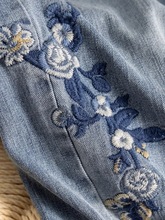 梨形身材粗腿宽胯重工蓝色刺绣直筒软牛仔裤子秋季新款女2023新款