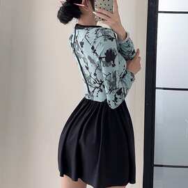 潜水服女连体裙式显瘦长袖冲浪水母衣浮潜国风旗袍防晒温泉游泳衣