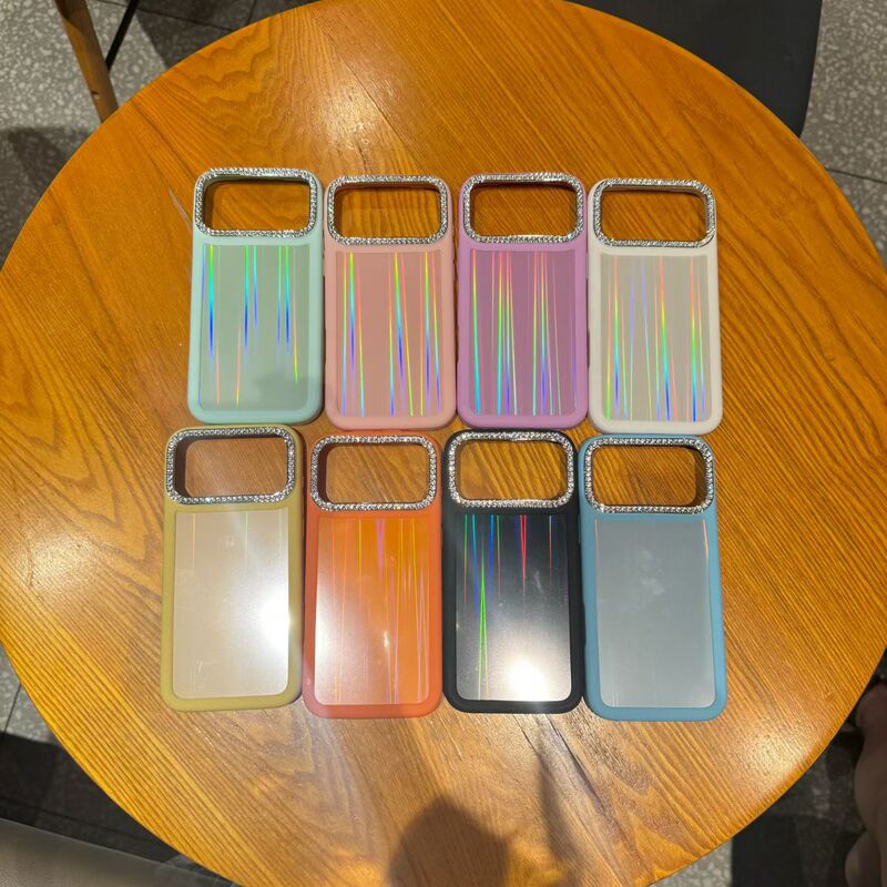 Suitable for Iphone17Promax Dopamine Glitter Phone Case with Lanyard, Gradient Vertical Stripes, Full Coverage, Anti-Fall, Colorful