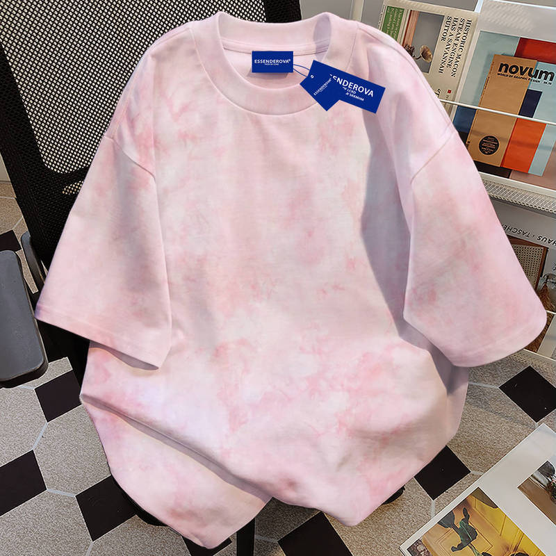 American Basic Tie-Dye Loose Short-Sleeved T-Shirt for Women 2025 Summer New Casual Preppy Style Pure Pink Top American Basic Tie-Dye Loose Short-Sleeved T-Shirt for Women 2025 Summer New Casual Preppy Style Pure Pink Top