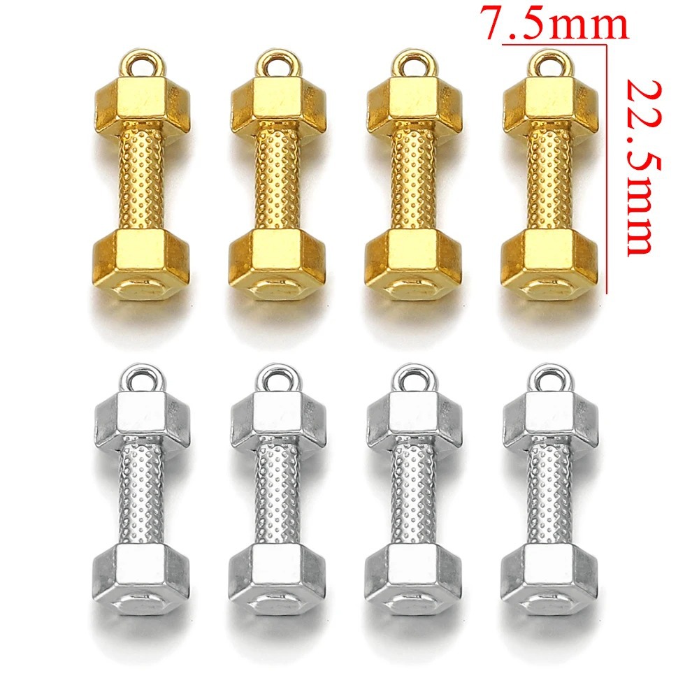 Stainless Steel Hydraulic Dumbbell Pendant-Steel Golden Long 22.5mm Personalized Diy Handmade Jewelry Accessories Wholesale display picture 1