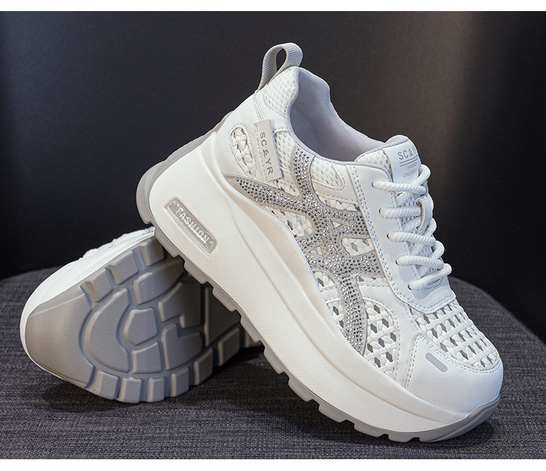 Giày sneaker nữ đế dày phong cách cổ điển phối màu, đan lưới thoáng khí mùa hè — Xám 5068, Vàng 5068, Trắng 5068 chi tiết 28