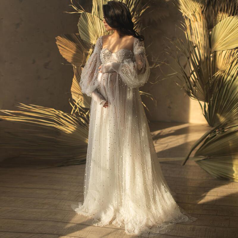 Foreign Trade New Photo Studio Pregnant Women Mummy White Fairy Wedding Dress Big Belly Pregnant Wedding Dress Photo Dress Art Dress