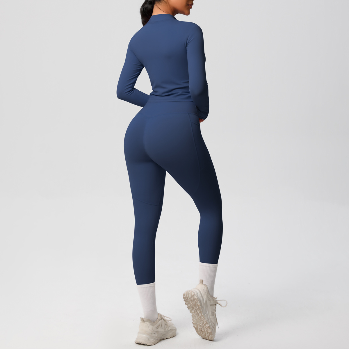 Sport Style Solid Color Nylon Spandex Zip Collar Tracksuit Coat Sweatpants display picture 21