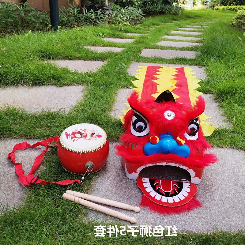 舞獅獅子頭寸兒童子寸小孩獅頭套裝表演道具獅醒獅玩具一件代發