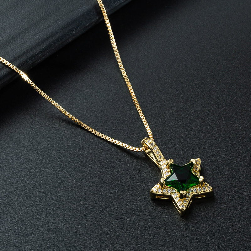 Nihaojewelry wholesale jewelry fashion multicolor star gemstone copper goldplated inlaid zircon necklacepicture6