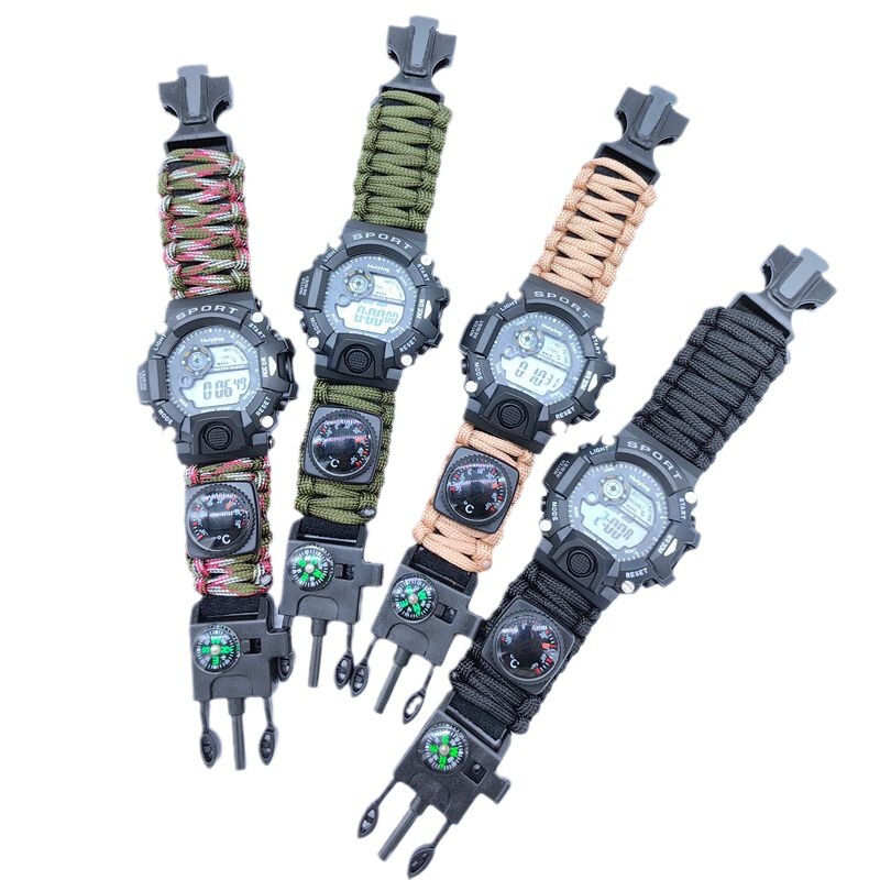 Outdoor umbrella rope woven Survival Survival bracelet life-saving whistle compass Flint multi-function knife watch waterproof