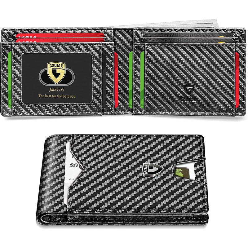 Personalizado Amazon doble plegable ultra-movimiento cartera para hombres multi-tarjeta antirrobo cepillo cartera de cuero cartera de negocios corta