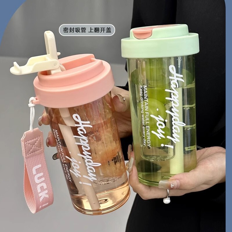 Popular Portable Plastic Cup with Tea Strainer, Suitable for Flower Tea, Fruit Tea, and Simple Water Cup for Students, with a Straw Popular Portable Plastic Cup with Tea Strainer, Suitable for Flower Tea, Fruit Tea, and Simple Water Cup for Students, with a Straw