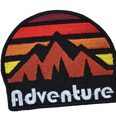 Embroidered badge wholesale, outdoor scenery mountains and rivers sunset Velcro-backed decoration, computer-embroidered patch
