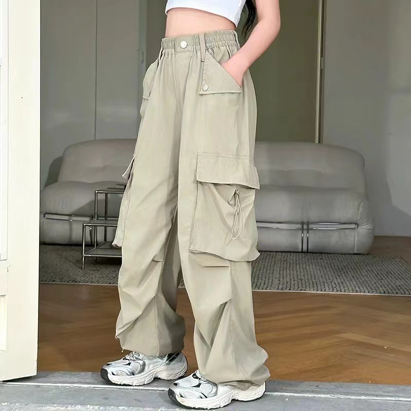 女童洋气工装裤春夏儿童休闲裤2025新款中大童宽松直筒裤男童裤子|undefined