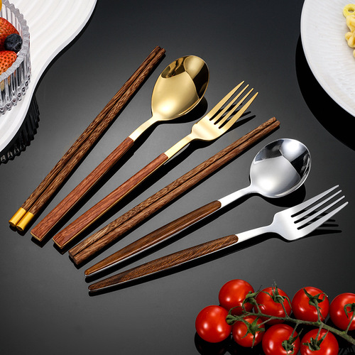 Stainless steel portable cutlery set of fork, spoon, and chopsticks - Portuguese set gift box, gift for students