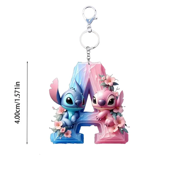 Cross-Border New Acrylic Flat 2D Stitch 26 English Letters Car Pendant Key Chain