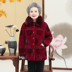 中高年の冬服の女性の綿入れの服の70歳のおばあさんの綿入れの上着の80お母さんは厚い服のおばあさんの綿服をプラスします。