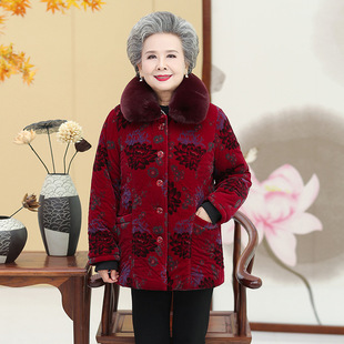 Middle-aged and elderly women's winter cotton-padded coat for grandma 70-year-old lady cotton-padded coat 80 mother fleece-lined thick clothes mother-in-law cotton-padded coat