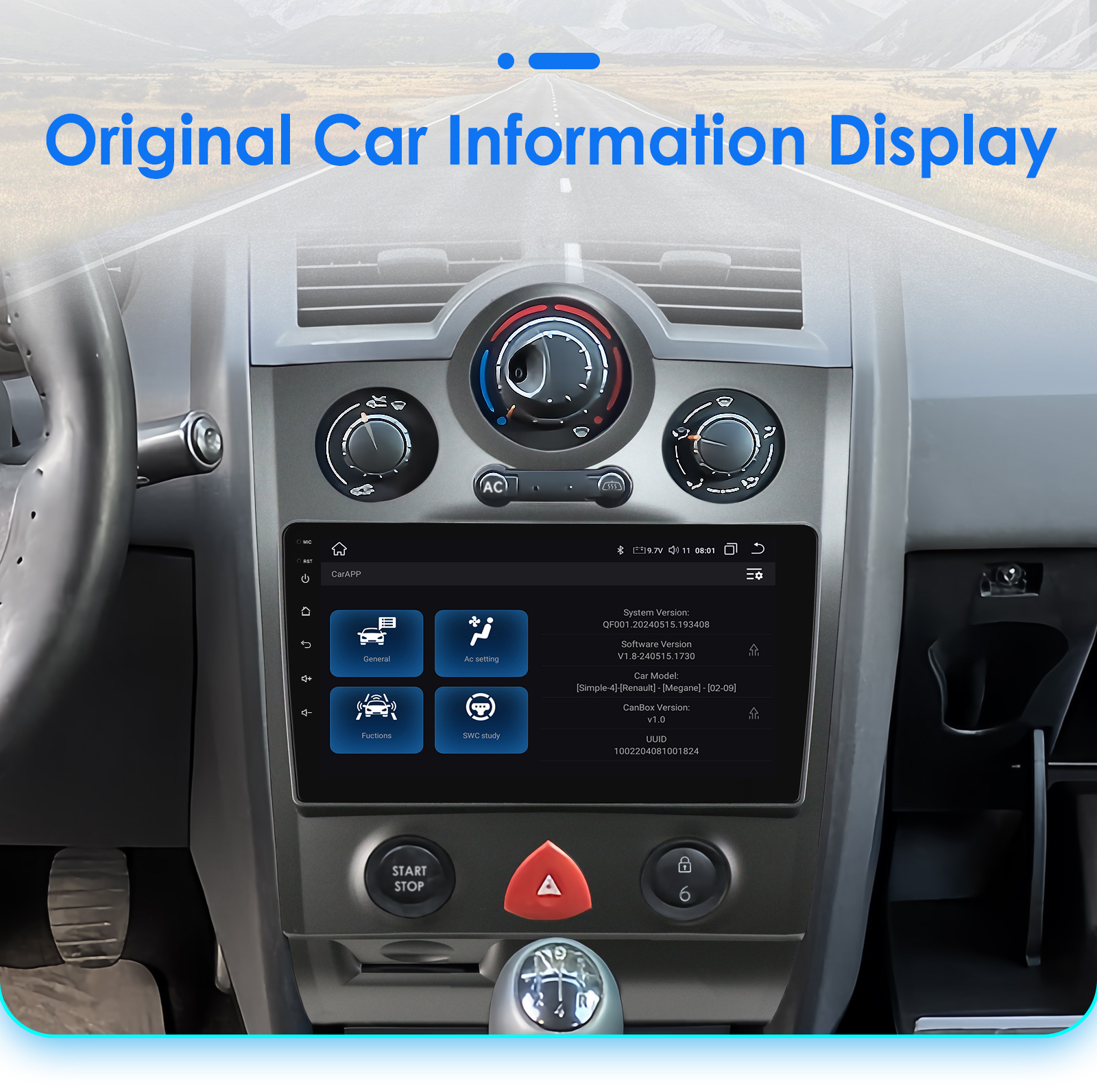 9inch Suitable for 2002-2009 Renault Megane 2Nd Generation Lower Center Console Android Navigation and Reversing Camera