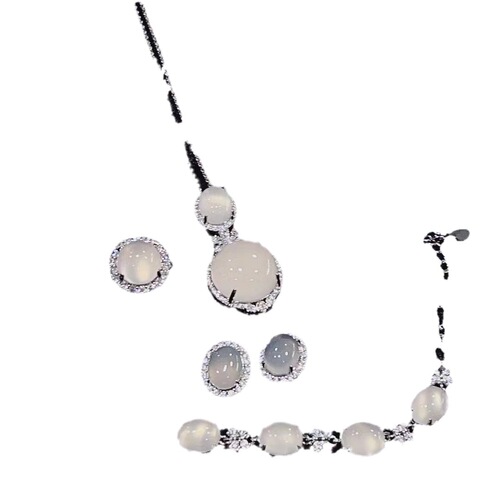 Natural white ice chalcedony set decoration 925 silver plated high ice white chalcedony pendant earrings ring jewelry