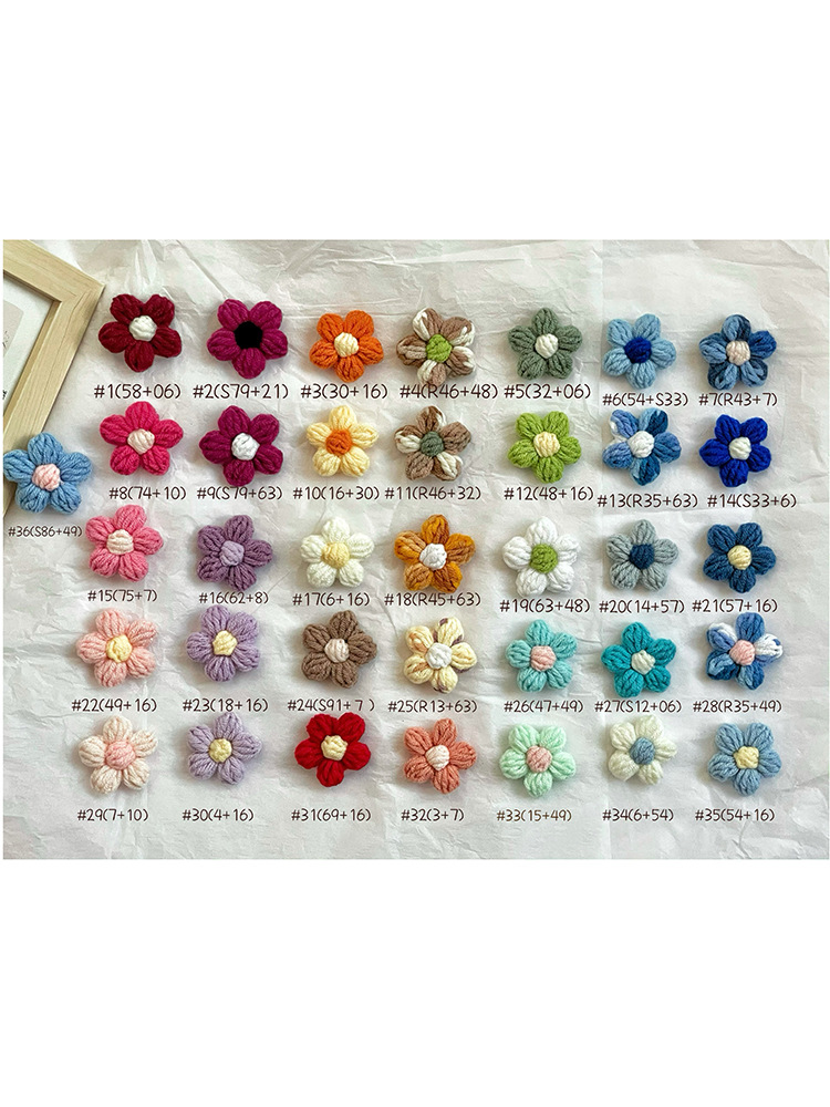 泡芙花手工钩织可爱小花发夹花朵毛线花配饰衣服空调管道装饰DIY