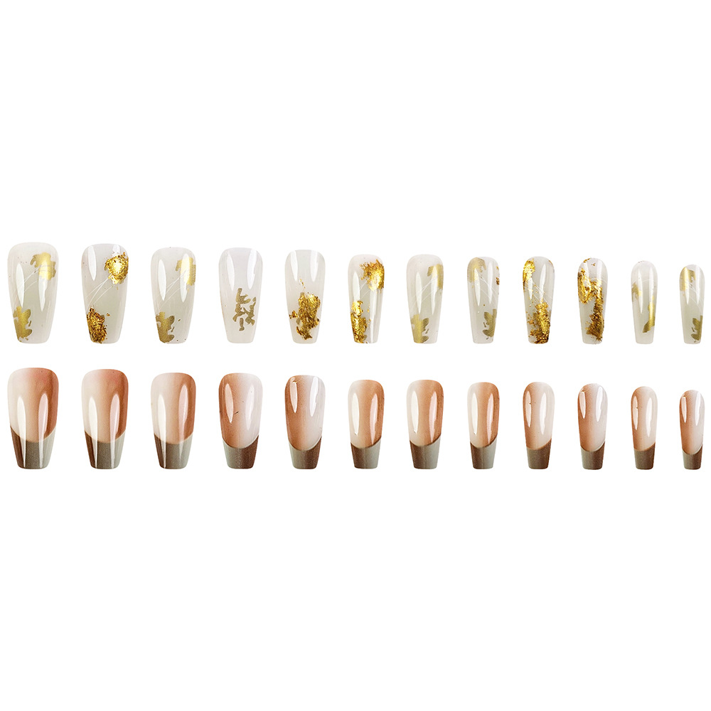 Café de leche graduado brillante lámina de oro manicure ligero lujoso estilo francés de alto nivel para usar 24 piezas de parche de uñas image 6