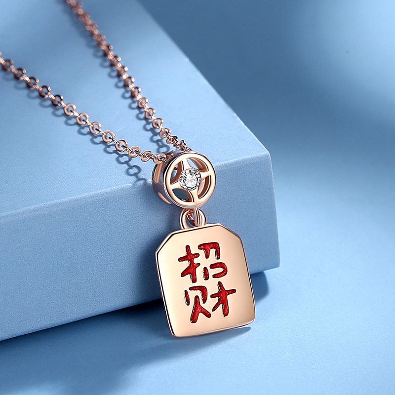 S925 plata esterlina estilo chino Collar para niñas estilo étnico retro fuente buena suerte Cadena de clavícula fábrica al por mayor