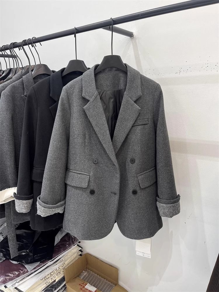 2025 New Korean Style Inner Cotton-Padded Blazer Down Jacket For Women Winter Small Size Rolled Sleeve Elegant Wool Coat_ecoleips.com