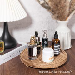 现货实木烧色圆形香薰托盘桌面化妆品摆放架木质高脚蜡烛托盘底座