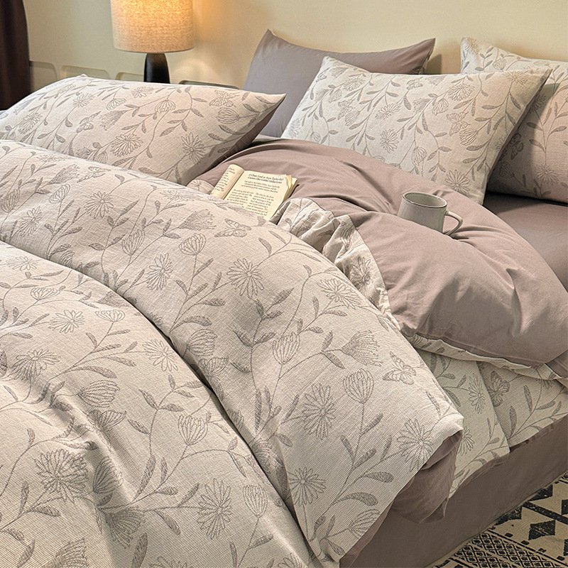 Cama de jacquard de algodón puro de cuatro piezas 2024 nuevo estilo otoño e invierno funda de edredón sábana ropa de cama de lujo ligero