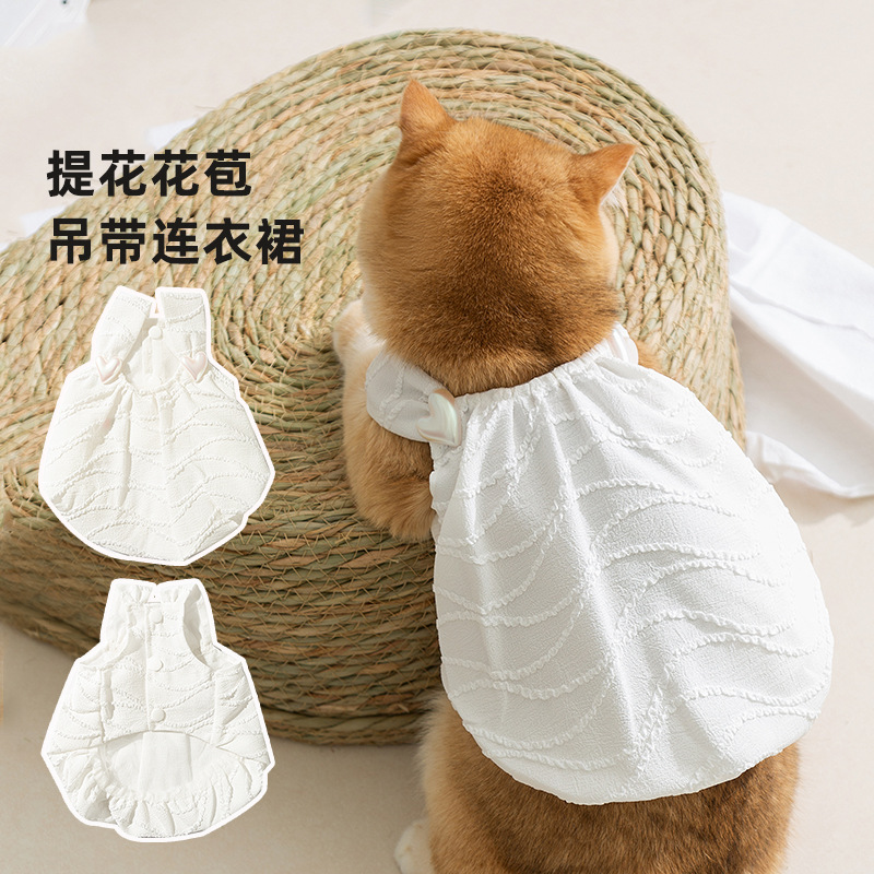 Primavera y verano gatos delgados Jacquard transpirable cables brotes de flores vestido de princesa vestido de perro vestido de mascota gato