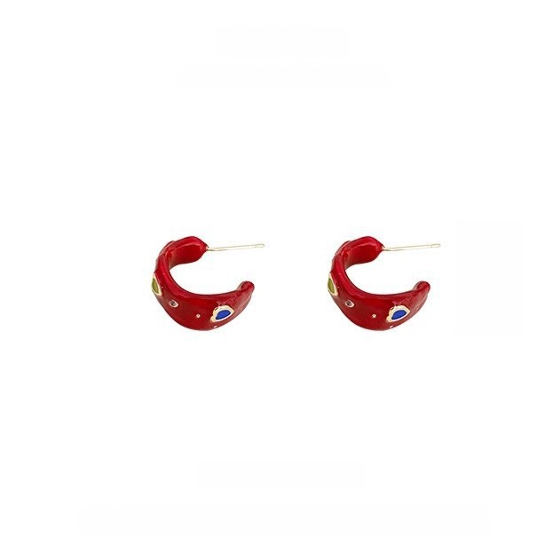 Retro esmalte rojo goteo C zircon orejetas para mujeres 2026 nuevo tipo explosivo de alta calidad aretes de aretes de aretes únicos image 5