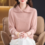 2025年秋冬新款山羊绒翻领针织衫女爱心刺绣软糯保暖套头羊毛衫，女装针织衫/毛衣，妃慕昵服饰