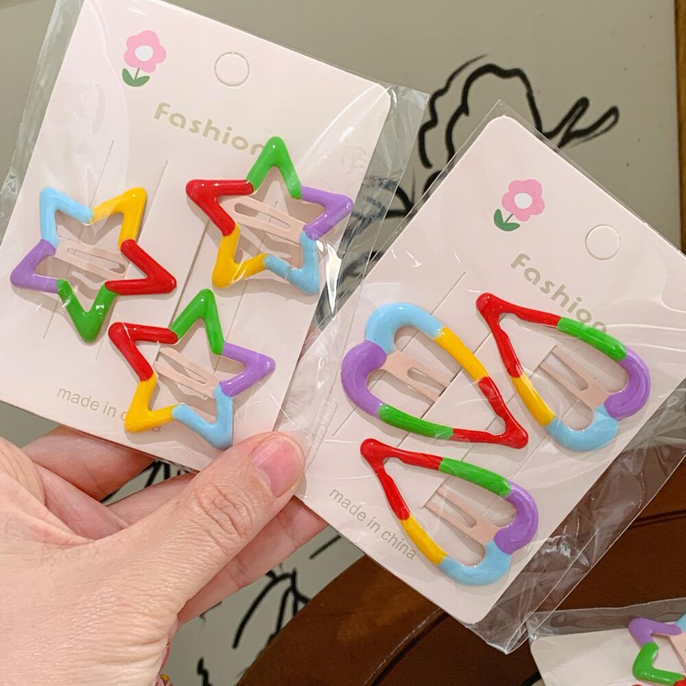 兒童彩色星星可愛碎發bb夾頭飾女童彩虹側邊劉海髮夾女孩發卡髮飾