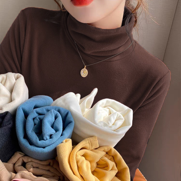 250g Ribbed High-Elastic Turtleneck Thermal Base Layer Shirt, Soft and Comfortable, Solid Color Blank Version, Warm Women's T-Shirt