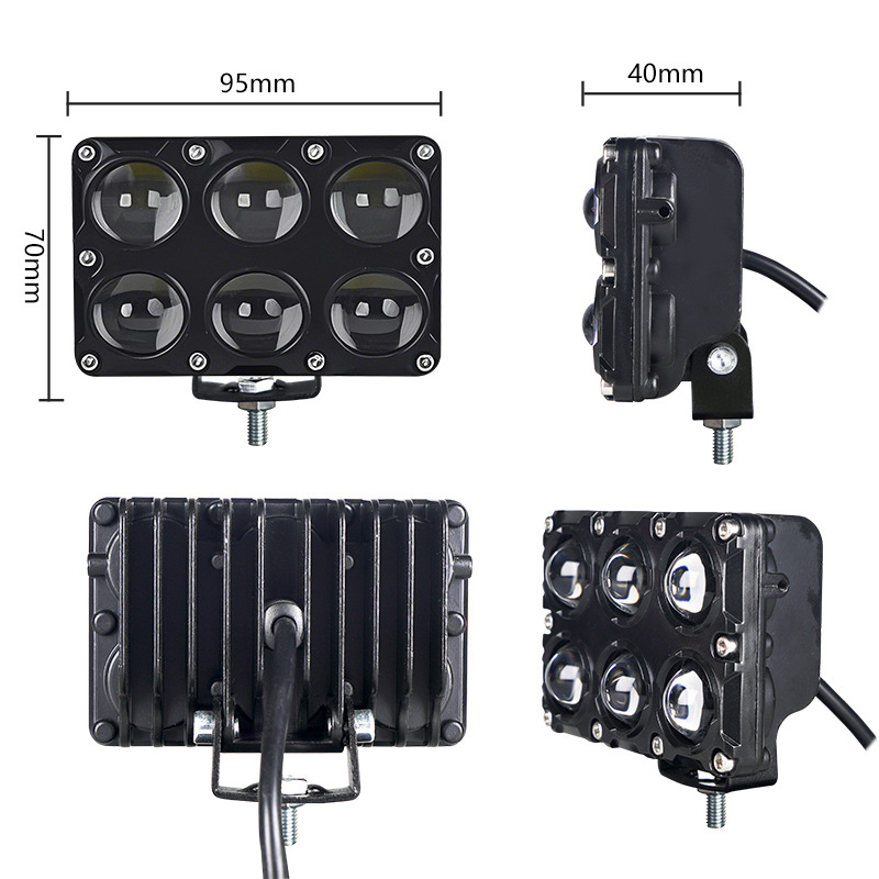 Spotlight de motocicleta doble fila 6LED blanco amarillo faro auxiliar luz de carretera de alta potencia motocicleta lámpara de modificación de vehículo todoterreno