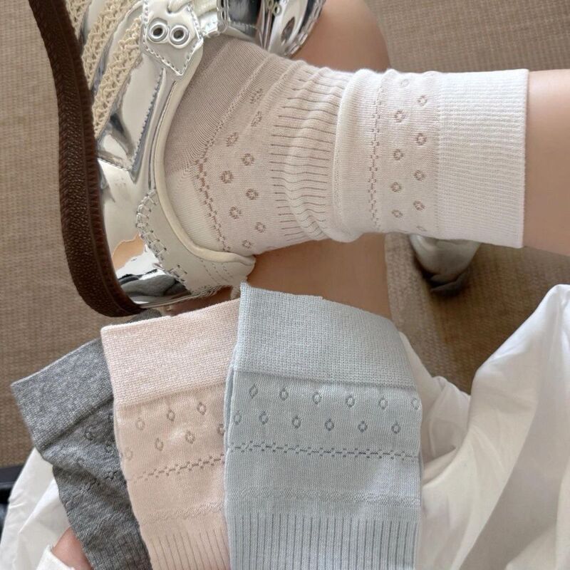 Zhuji Socks Women's Mid-tube Socks Summer Thin Mesh Girl Japanese Style Ballet Style Bow Black and White JK Socks Women