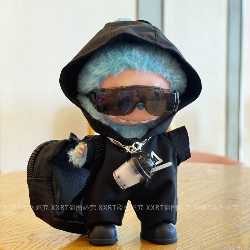 一二三代拉布布娃衣搪胶公仔一二三代labubu衣服潮流冲锋衣护目镜|undefined